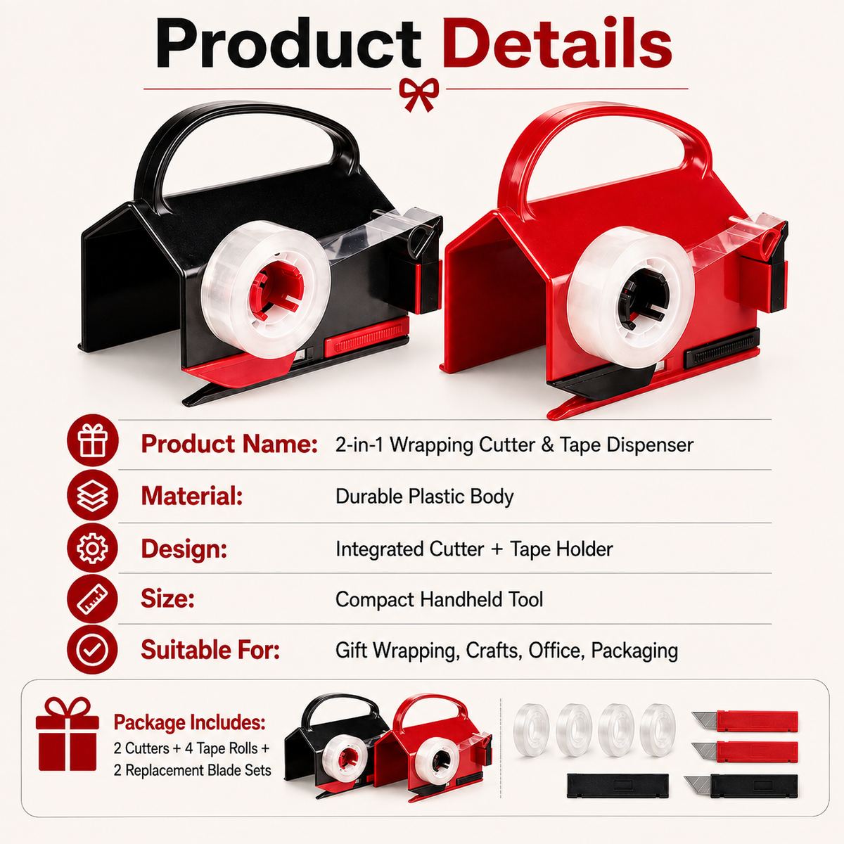 2-in-1 Wrapping Cutter & Tape Dispenser