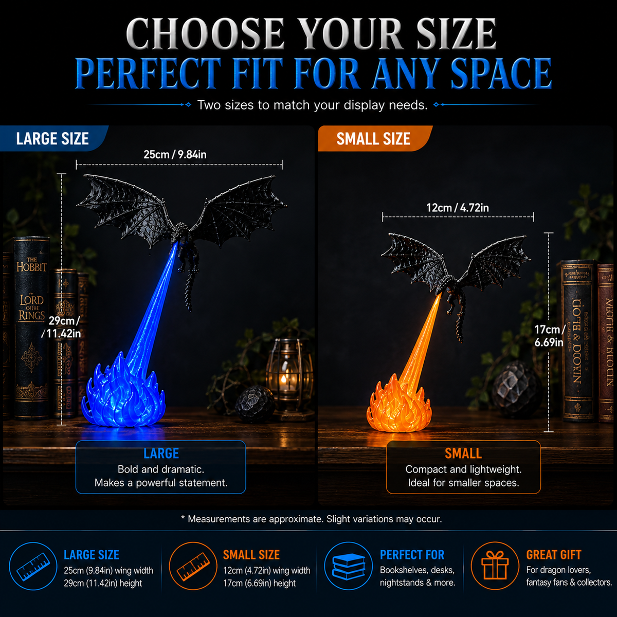 3D Fire Breathing Dragon LED Light | Glowing Fantasy Bookshelf Decor