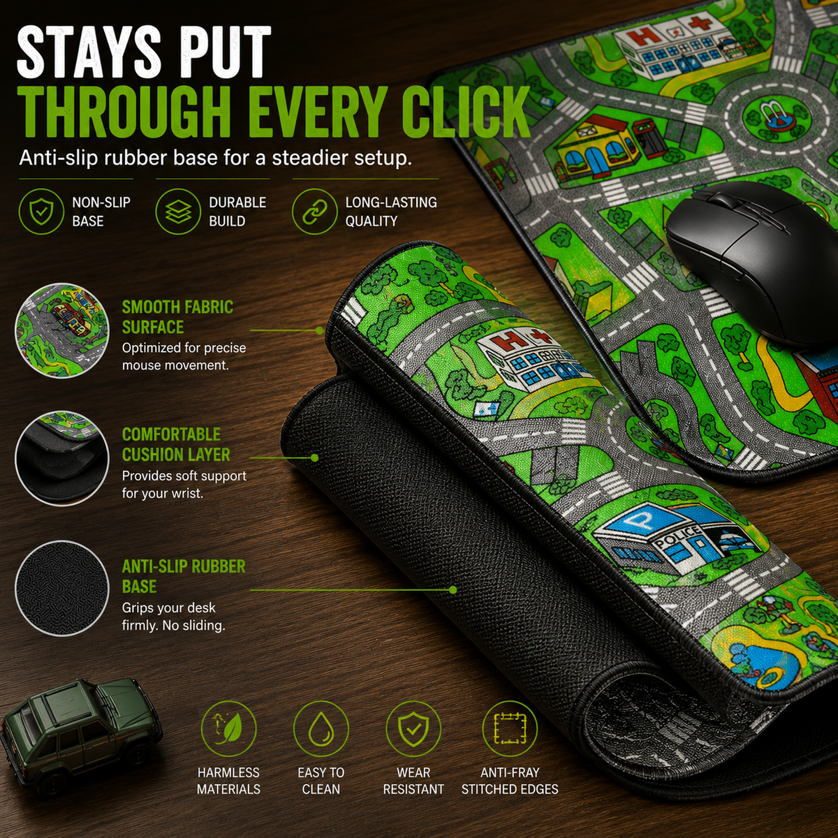 Nostalgic Road Map Desk Mat Retro City Mouse Pad