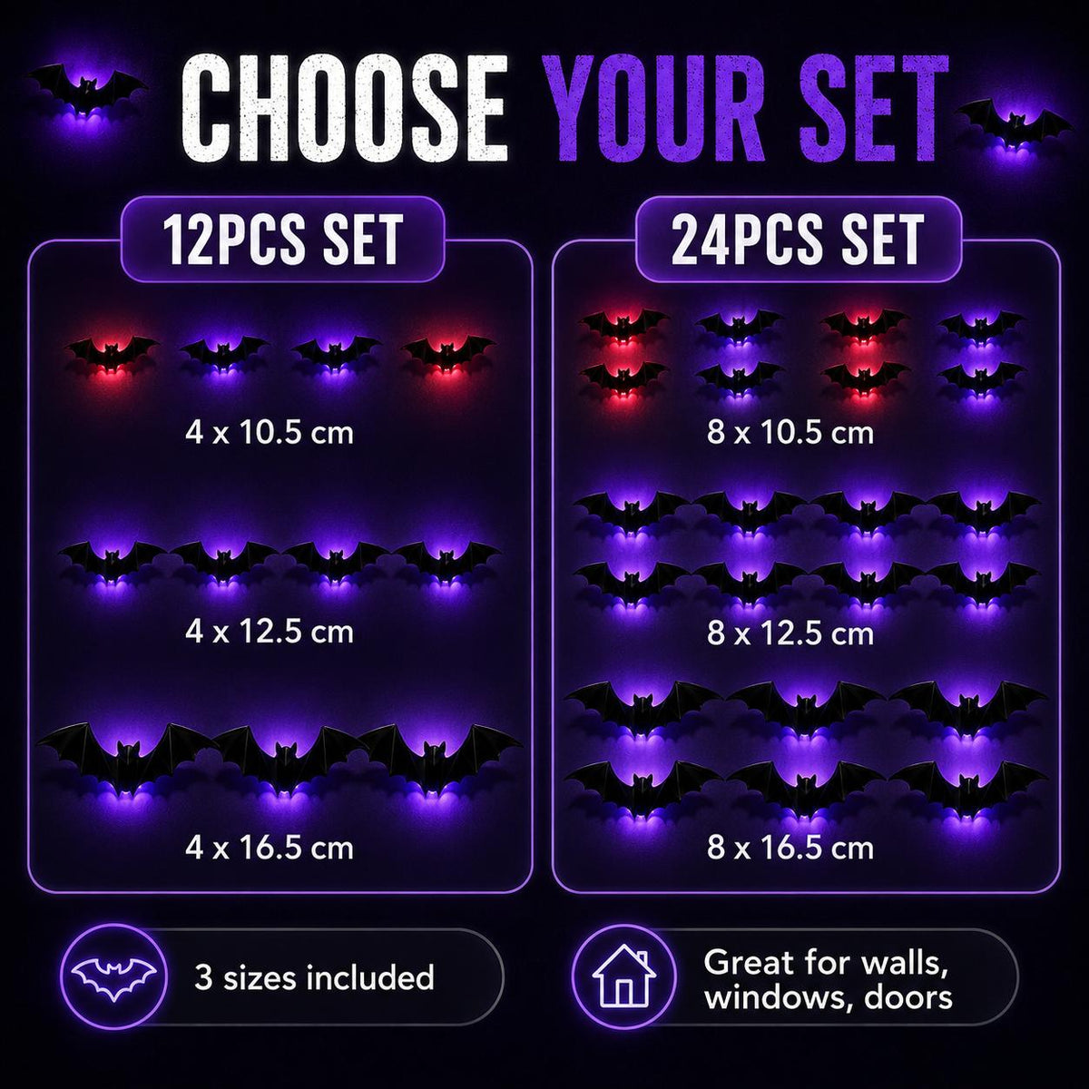 3D Bat Light LED Halloween Decoration, Flexible Wall Sticker, Easy to Install, Suitable for Home, Parties