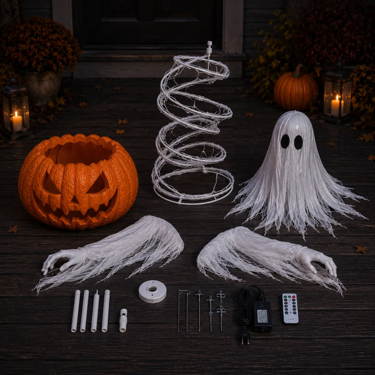Swirling Ghost Pumpkin Yard Lamp