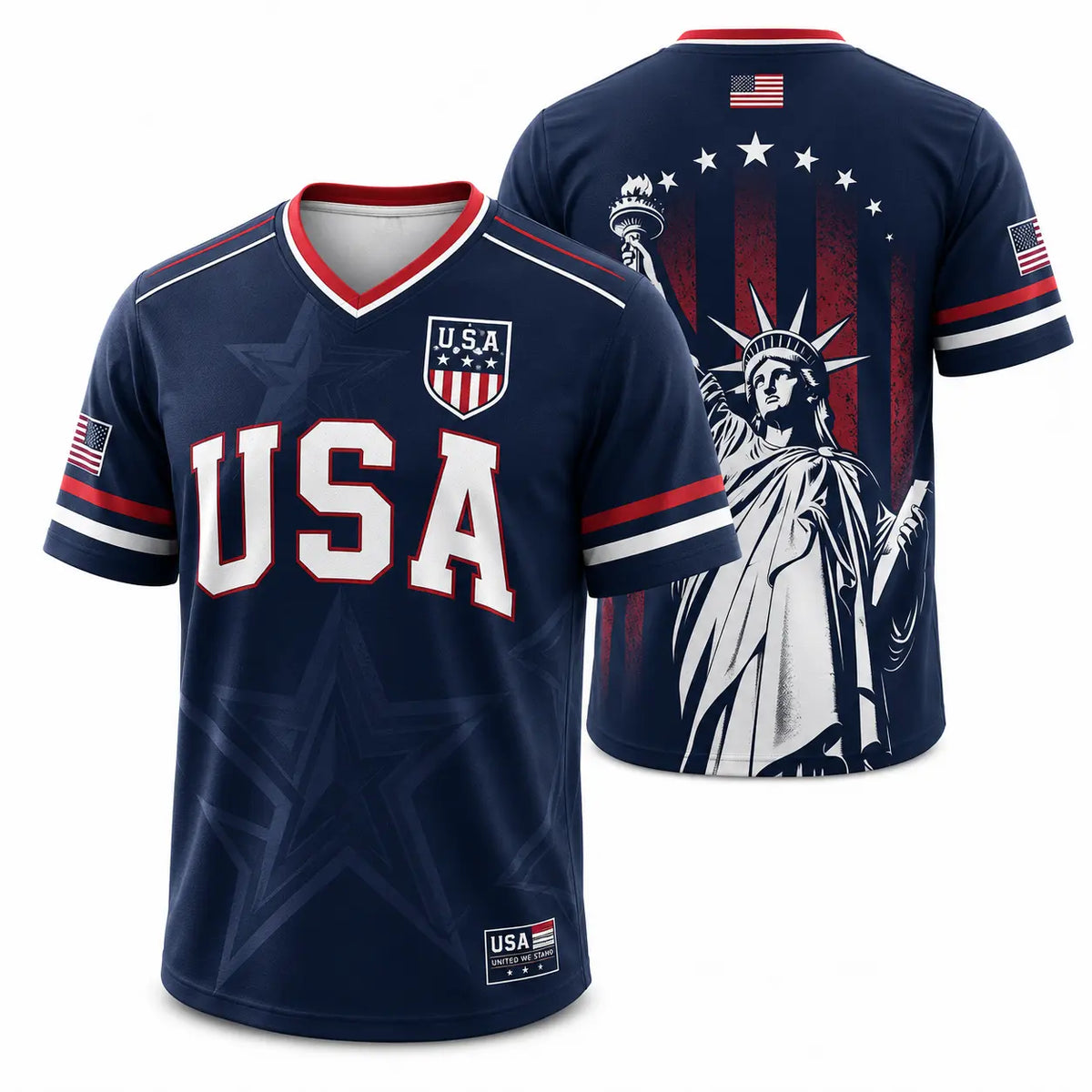 USA Liberty Soccer Jersey Patriotic American Flag V-Neck Football Shirt