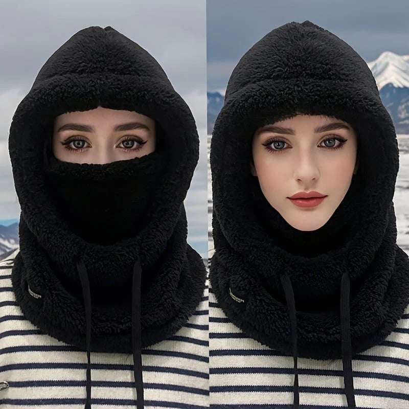 2026 Women's Fleece Hooded Winter Cycling Mask and Hat for Cold Weather