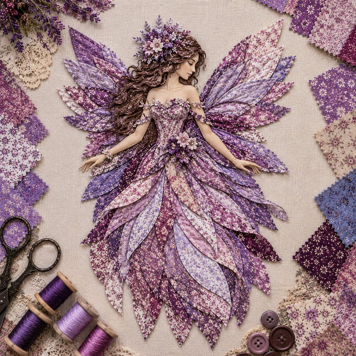 Premium Fairy Patchwork DIY Kit | High-Quality Layered Fabric with Floral Wings DIY Handmade Fantasy Wall Decor