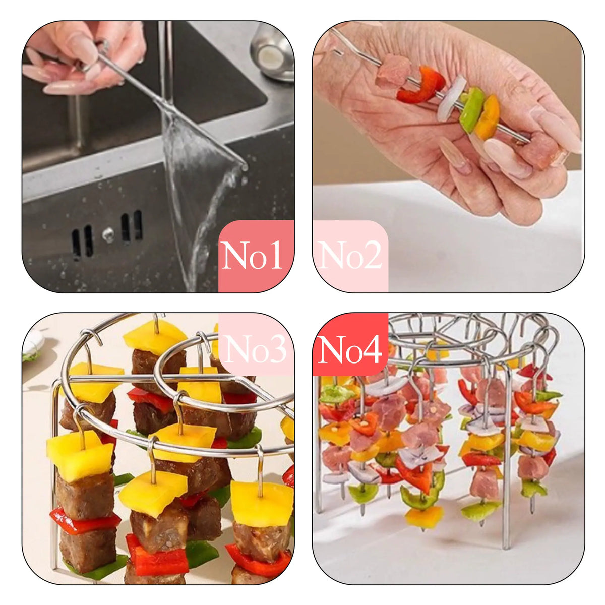 2 Pack Stainless Steel Air Fryer Skewer Rack, 360 No Flip Kabob Grill Stand