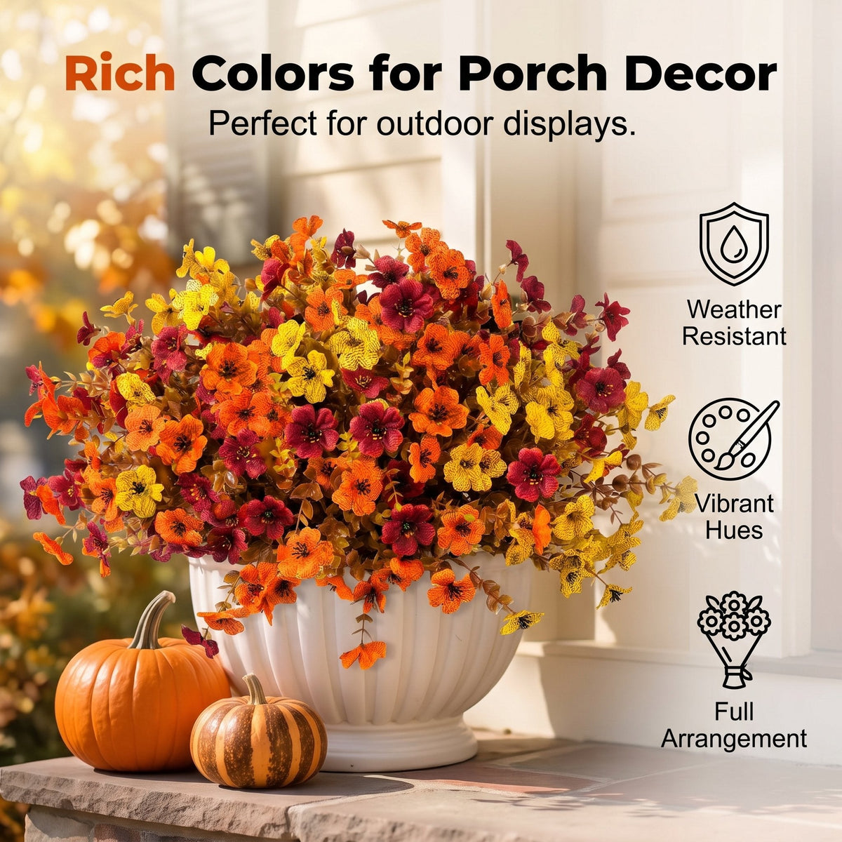 Artificial Autumn Violet Flower Bouquet Weatherproof Faux Fall Floral Stems for Porch & Home