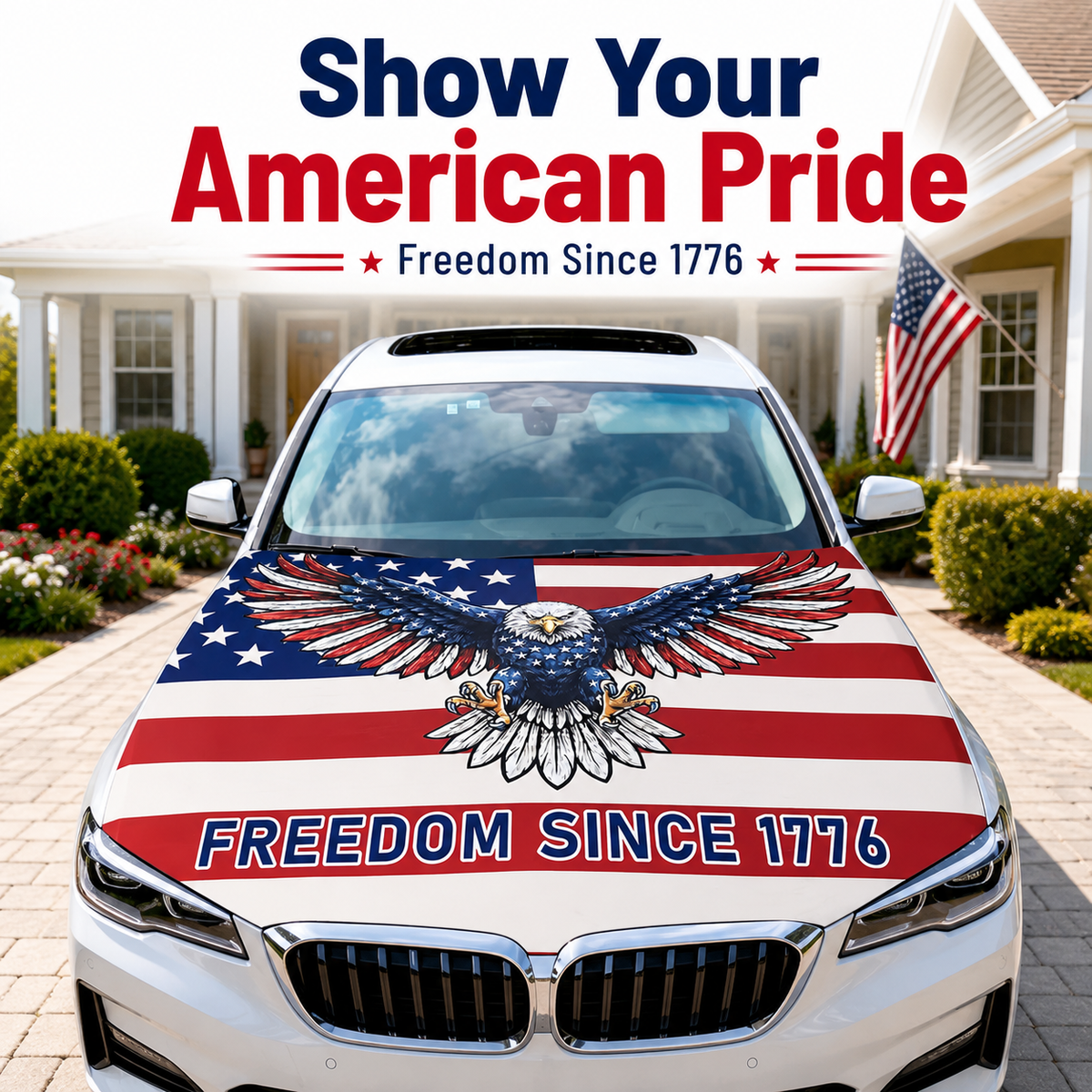 Texas Flag Car Hood Cover with Dual Triangle Fasteners Easy-Install Patriotic Decoration for Trucks, SUVs & Cars