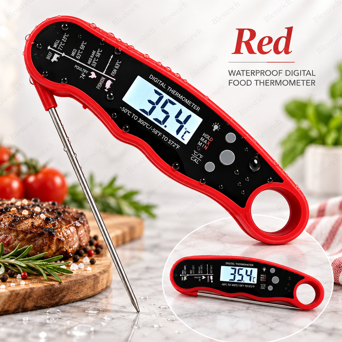 Foldable Digital Food Thermometer - Fast Reading Instant Meat Thermometer
