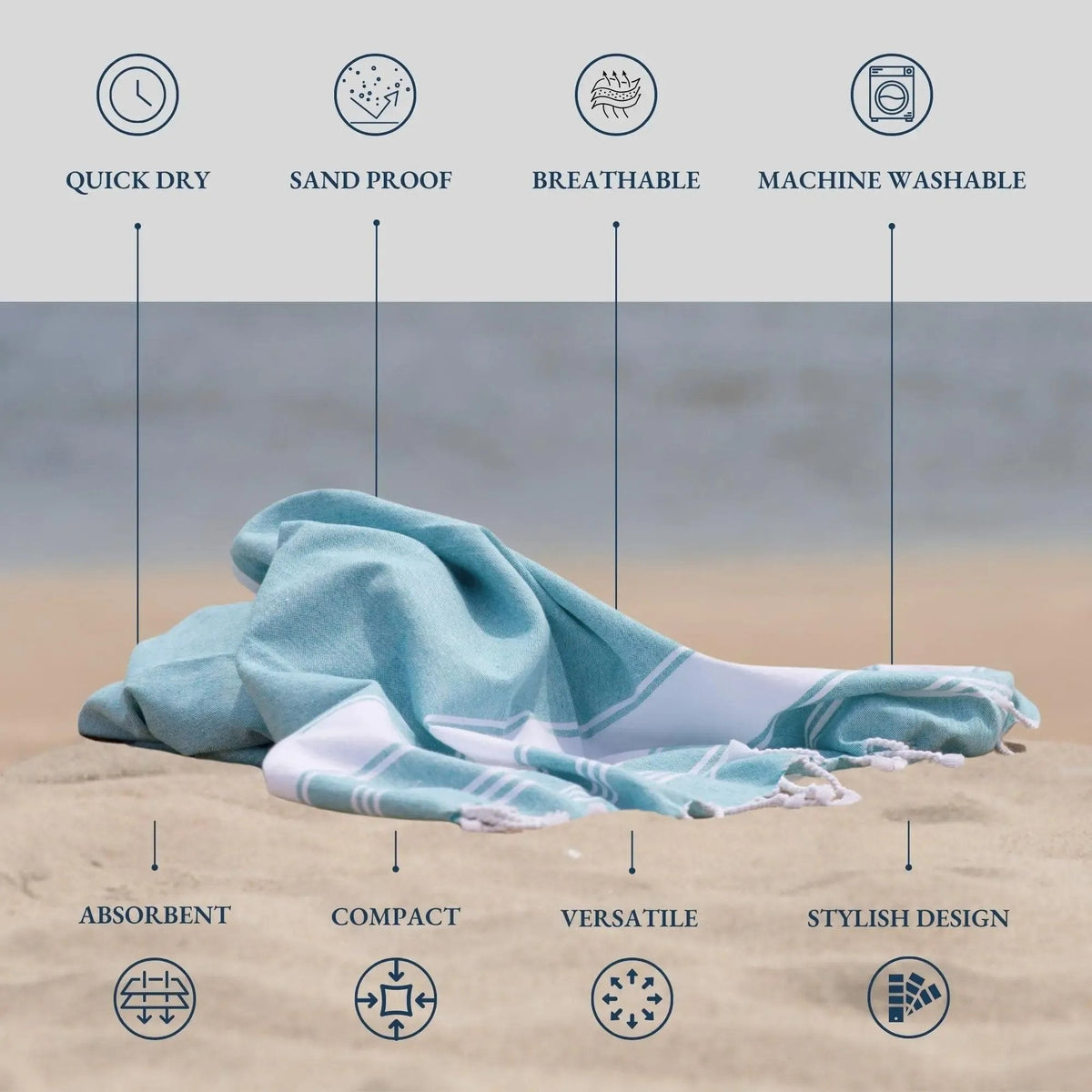 Summer Lightweight XL Flat-Weave Beach Towel