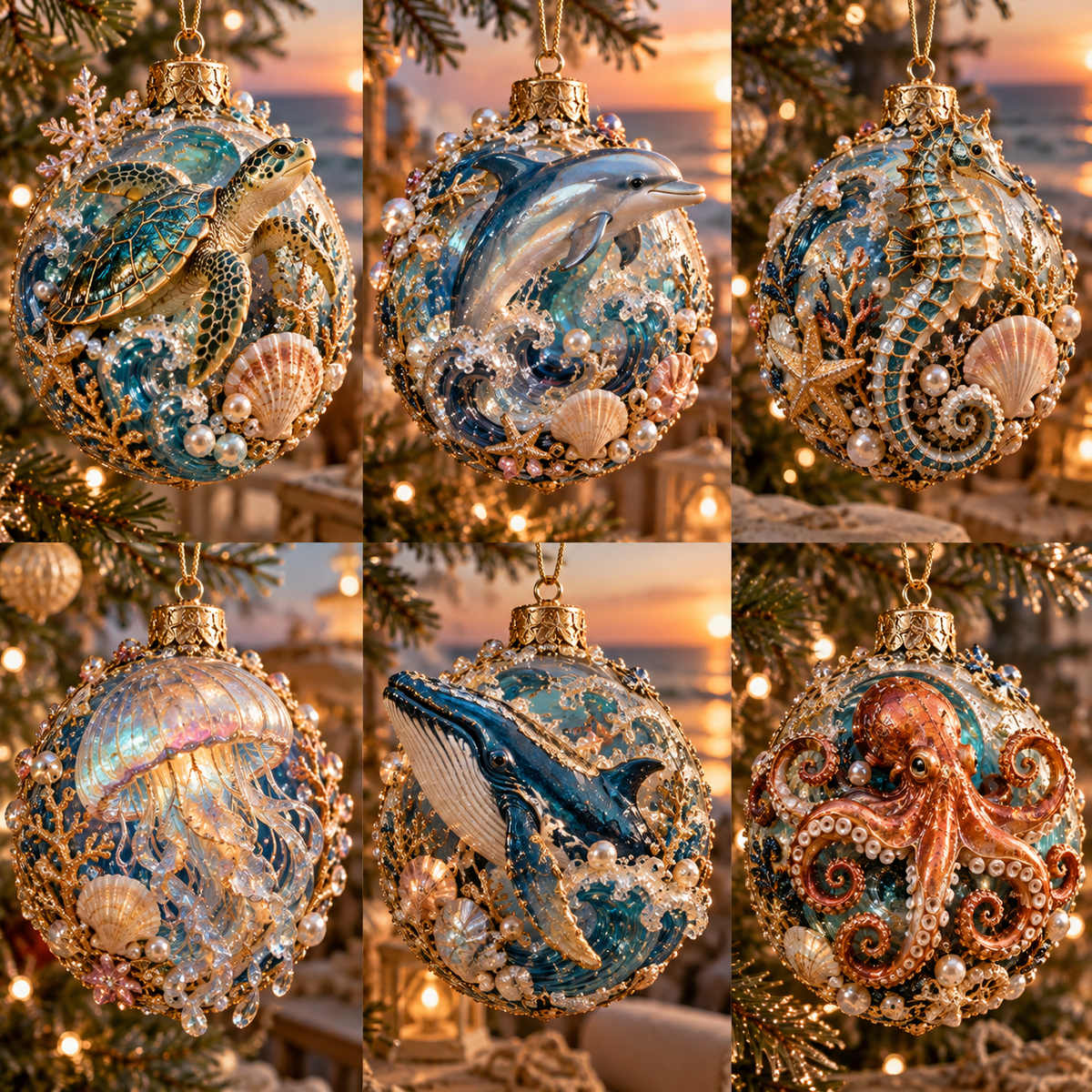 Coastal Christmas Ocean Legends 3D Marine Life Ornament Collection