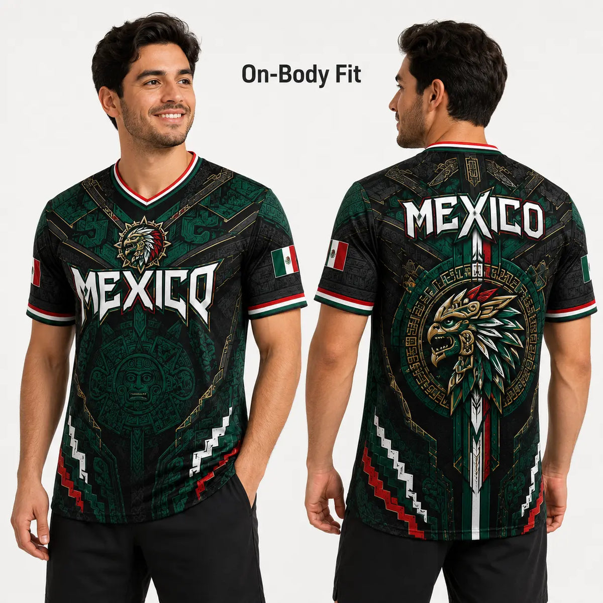 2026 Mexico Eagle Warrior Soccer Jersey Aztec Calendar Graphic V-Neck Fan Shirt for Men