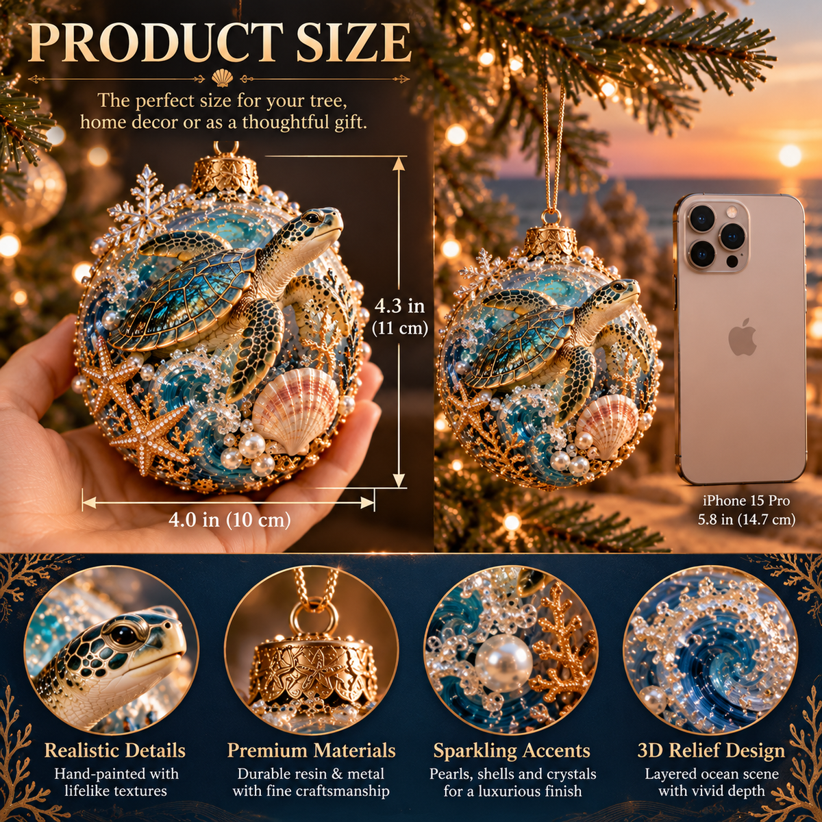 Coastal Christmas Ocean Legends 3D Marine Life Ornament Collection