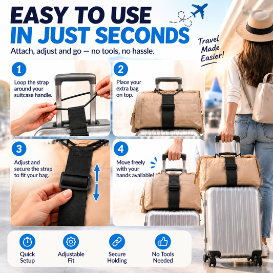 2-Pack Hands-Free Travel Luggage Strap Carry More, Stress Less