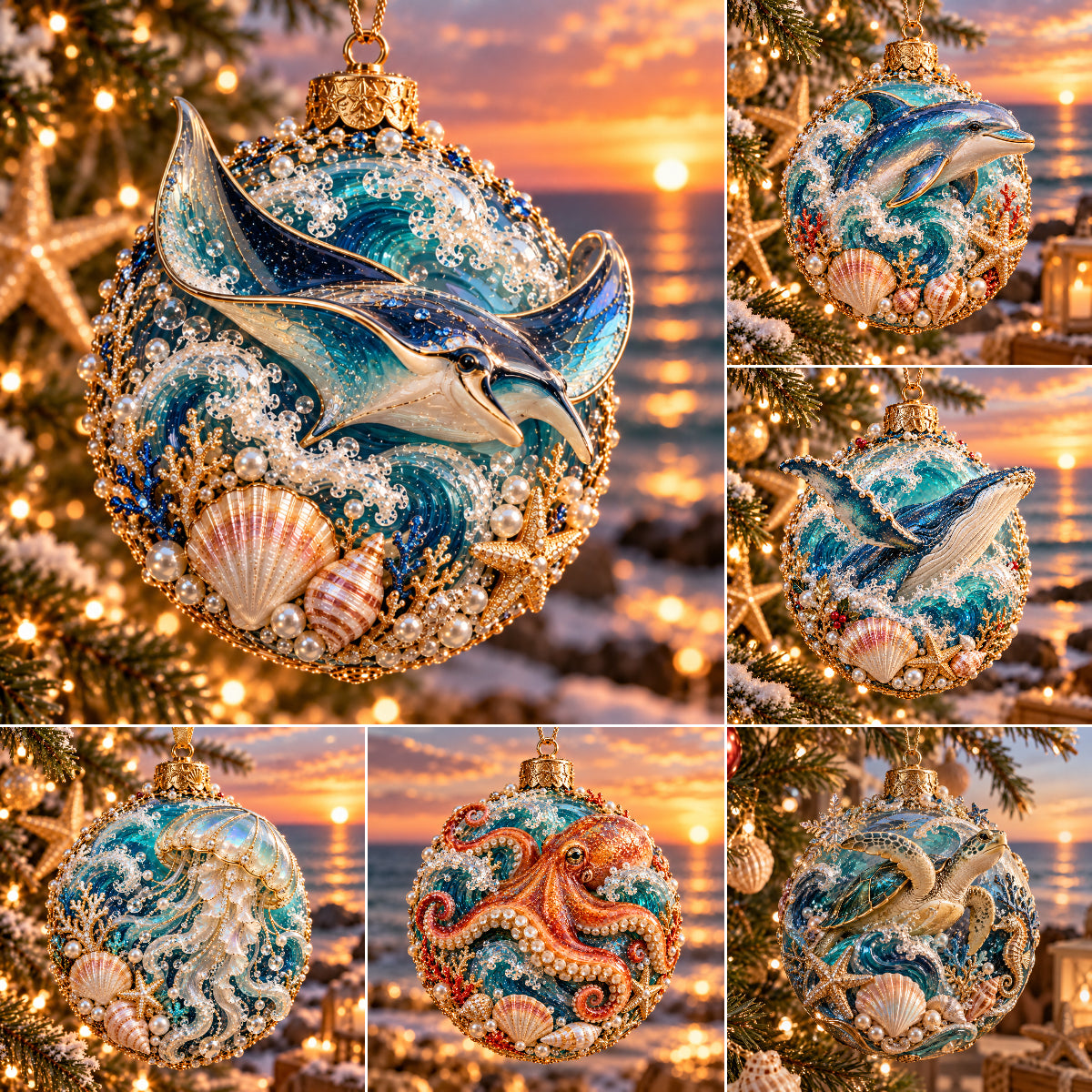 Coastal Christmas Ocean Legends 3D Marine Life Ornament Collection
