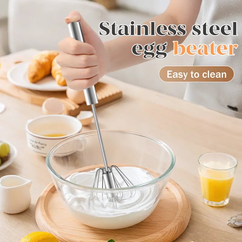 Stainless Steel Hand-Push Rotary Whisk Effortless Mixing in Seconds!
