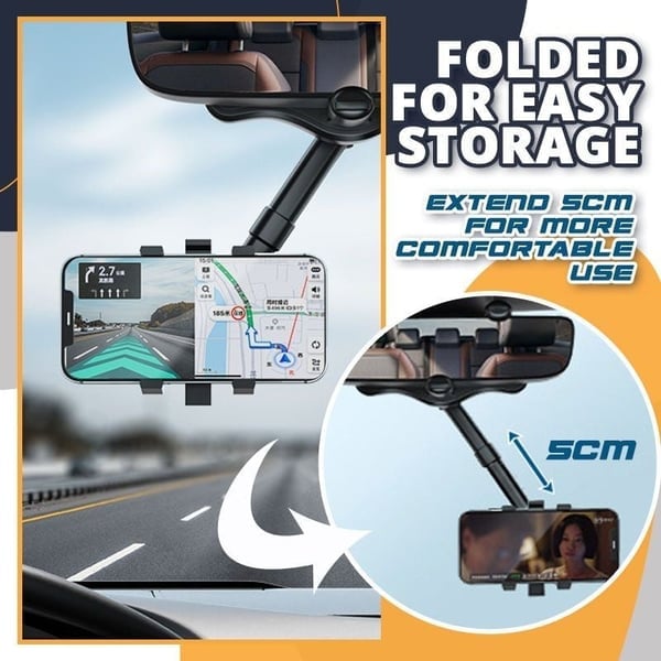 360 Rotatable and Retractable-Car Rearview Mirror Phone Holder