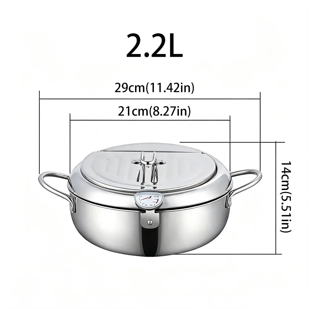 304 Grade Stainless Steel Deep Fryer Pot - Japanese Style, with Thermometer, Oil Drip Drainer Rack, Temp Control