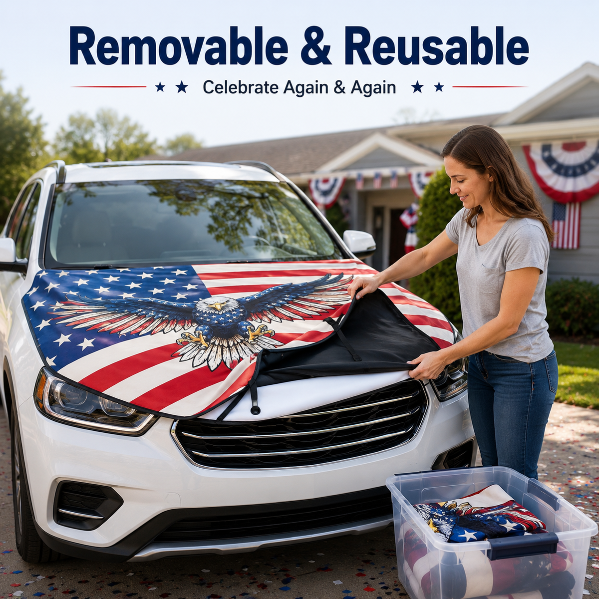 Texas Flag Car Hood Cover with Dual Triangle Fasteners Easy-Install Patriotic Decoration for Trucks, SUVs & Cars