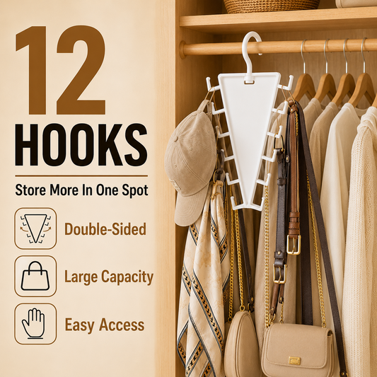 12-Hook V-Shaped Closet Organizer Save Space & Keep Accessories Tidy