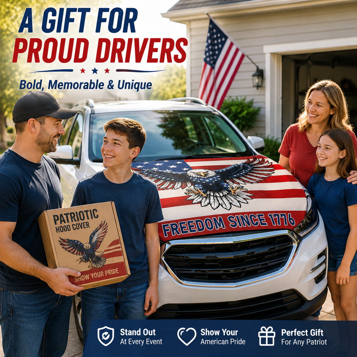 Texas Flag Car Hood Cover with Dual Triangle Fasteners Easy-Install Patriotic Decoration for Trucks, SUVs & Cars