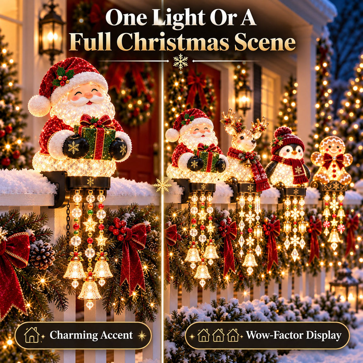 Christmas Porch Railing Lights 4 Festive Character Designs