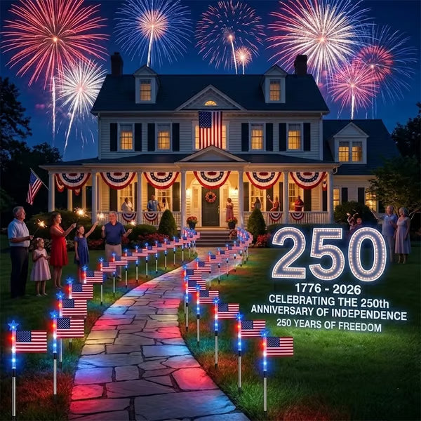 250th Independence Celebration: 8 Solar American Flag Pathway Lights