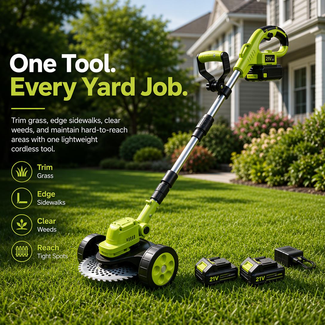 21V Cordless 3-in-1 Grass Trimmer, Edger & Mini Mower