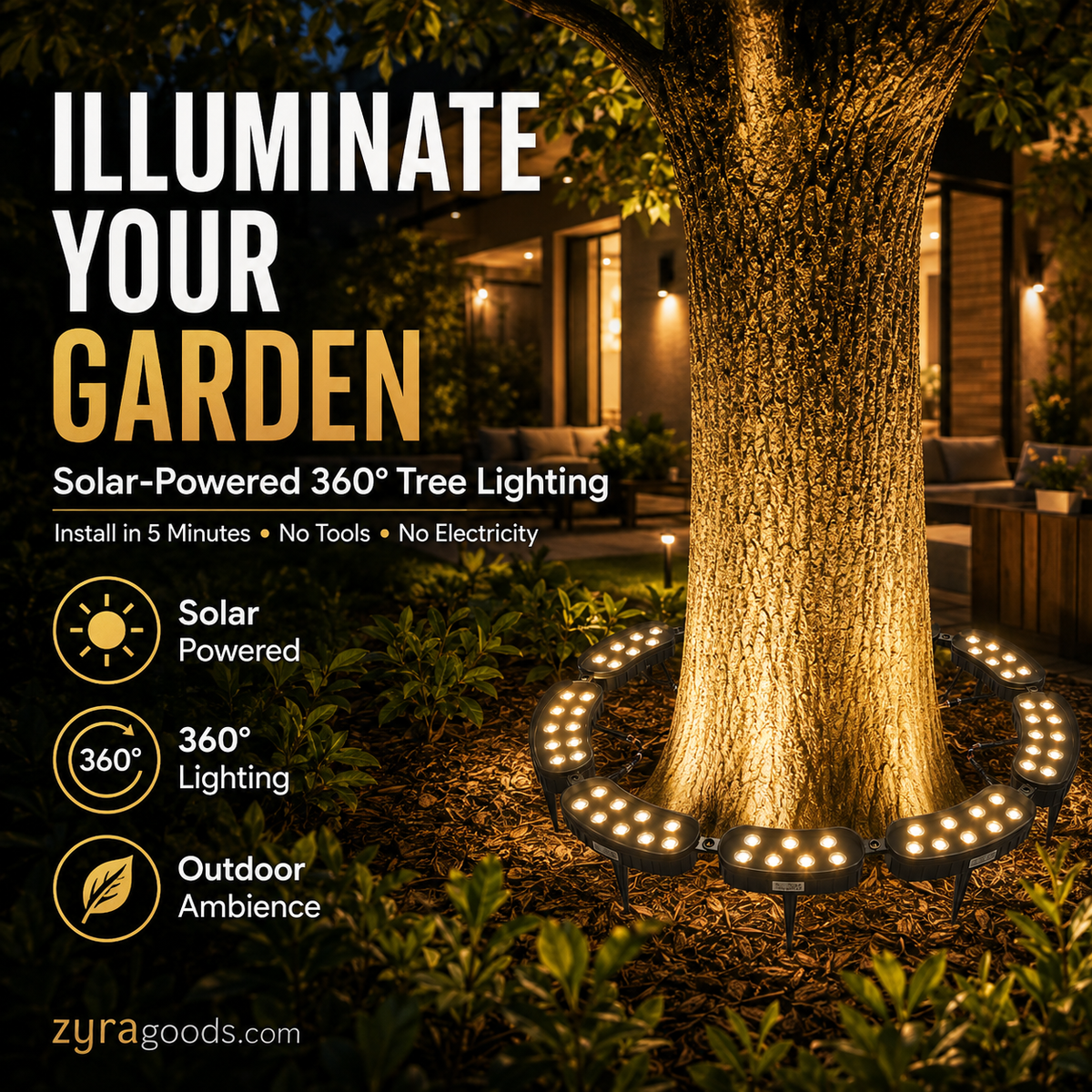 Ring-Shaped Solar Tree Lights Weatherproof Outdoor Spotlights Ideal for Trees, Pillars, and Gardens