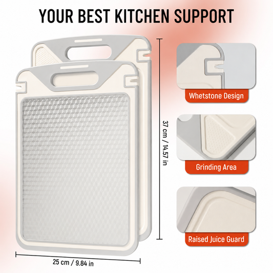 2-in-1 Dual Sided Titanium Cutting Board, Stainless Steel & PP Kitchen Chopping Board