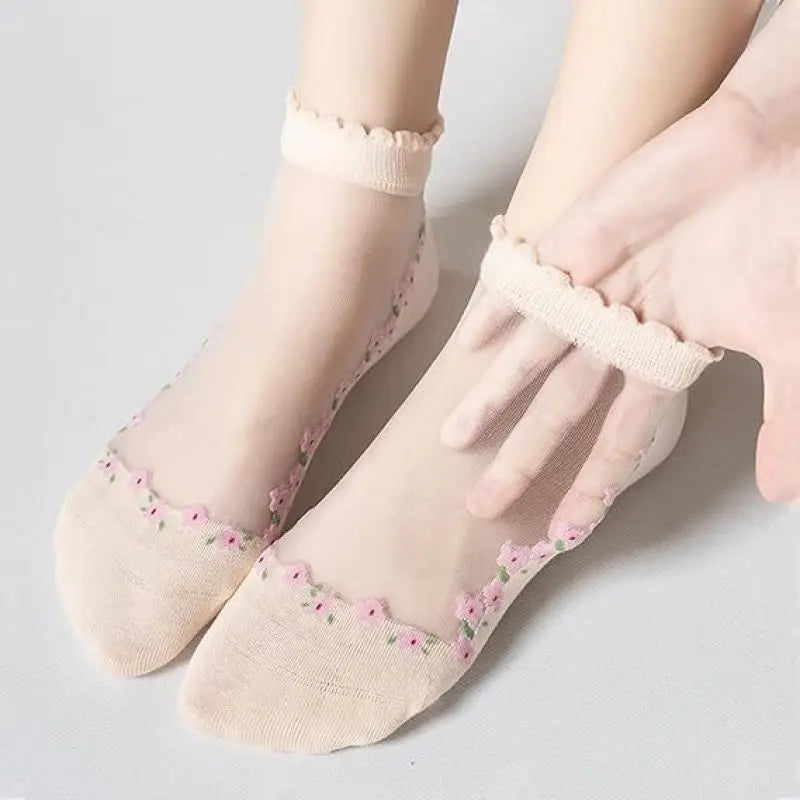 7 Pairs Womens Sheer Floral Mesh Ankle Socks Thin Transparent Ruffle Socks for Summer
