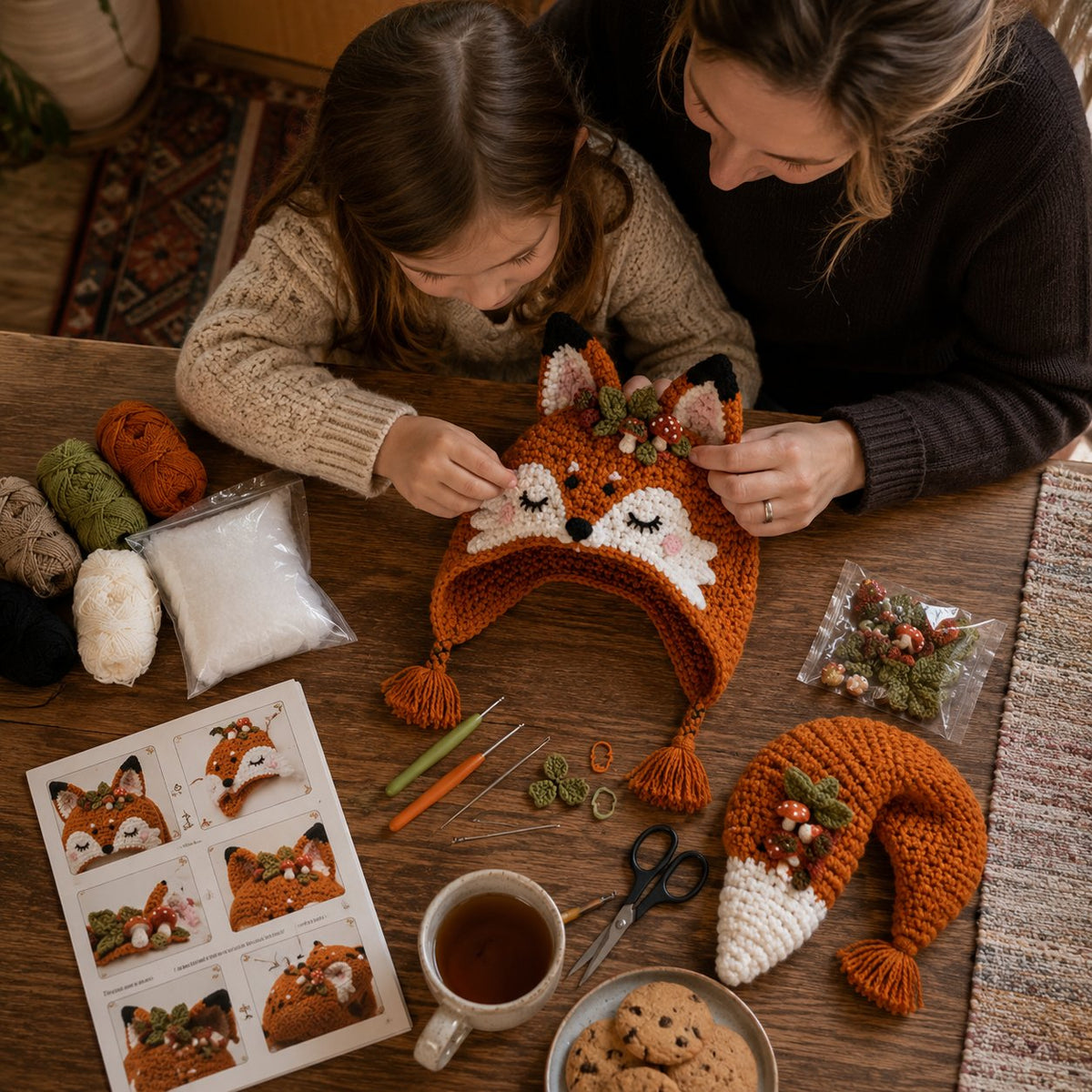 Fantasy Hood Hat DIY Crochet Kit | Premium Soft Yarn Materials with Step-by-Step Guide DIY Handmade Wearable Character