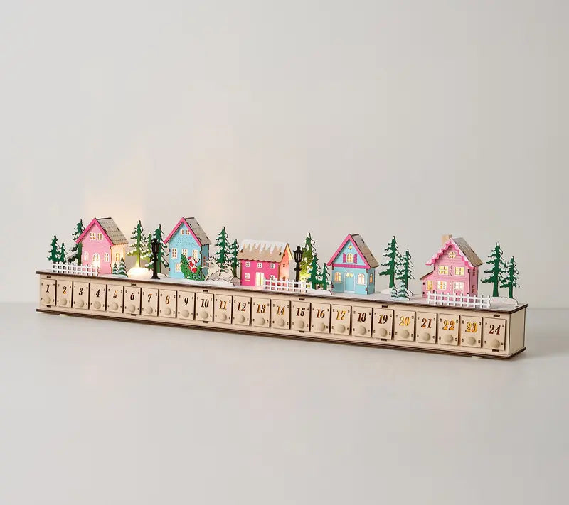 Wooden Village Advent Calendar With Led Glow