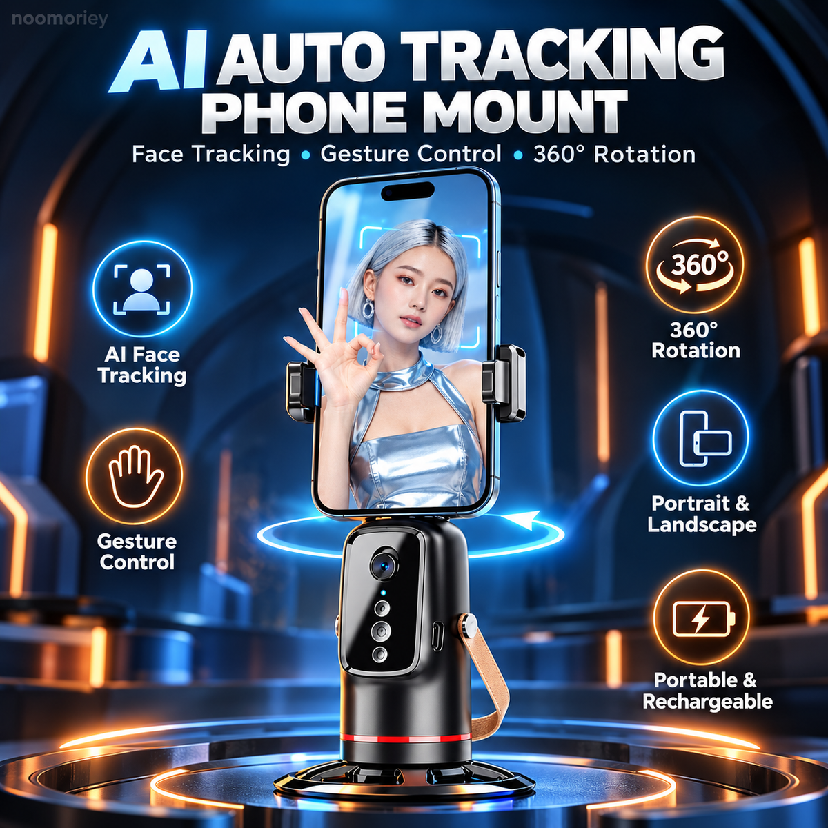 360-Degree Auto Face Tracking Phone Tripod Mount