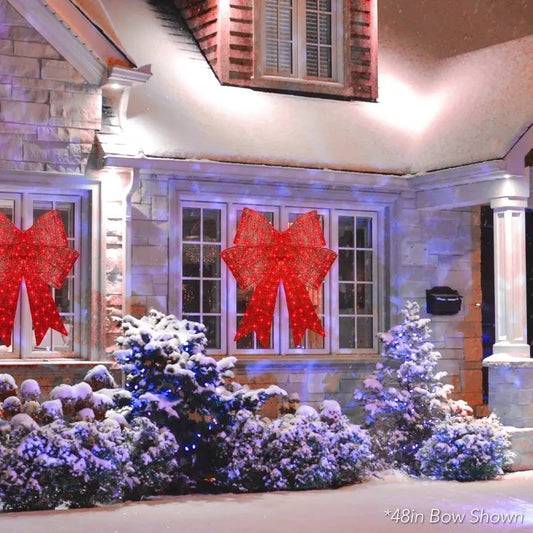 24 48 Giant Lighted Christmas Bow Red LED Outdoor Decoration with 8 Modes & Timer