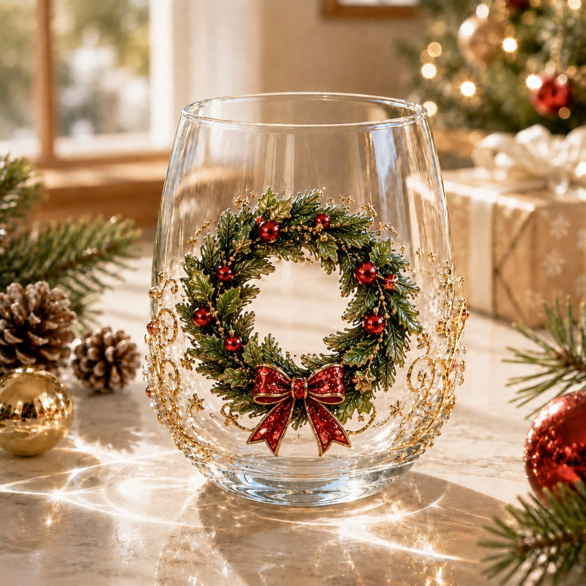 3D Christmas Glass Art Cup | Luxury Raised Holiday Glassware for Drinks, Decor & Christmas Gifts