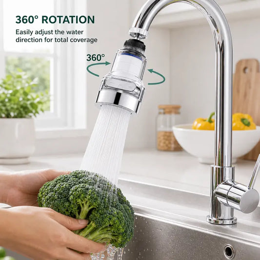 1 Count, 360 Rotating Faucet Aerator Filter 6-Layer Filtration 3 Water Modes Splash-Free for Kitchen Sink Fruit
