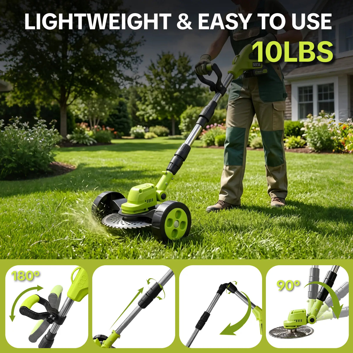 21V 3-in-1 Cordless String Trimmer, Edger & Mini Mower 2 Batteries Included