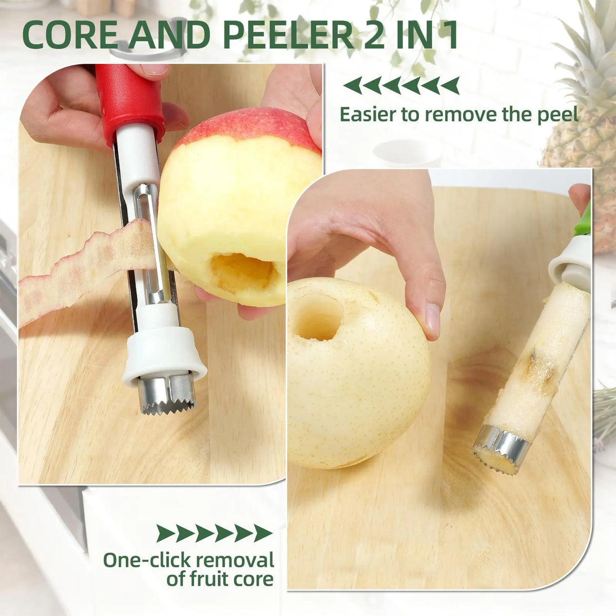 2-in-1 Apple Corer & Peeler Stainless Steel Fruit Coring Tool for Apples, Pears & Peppers | Quick Seed Remover