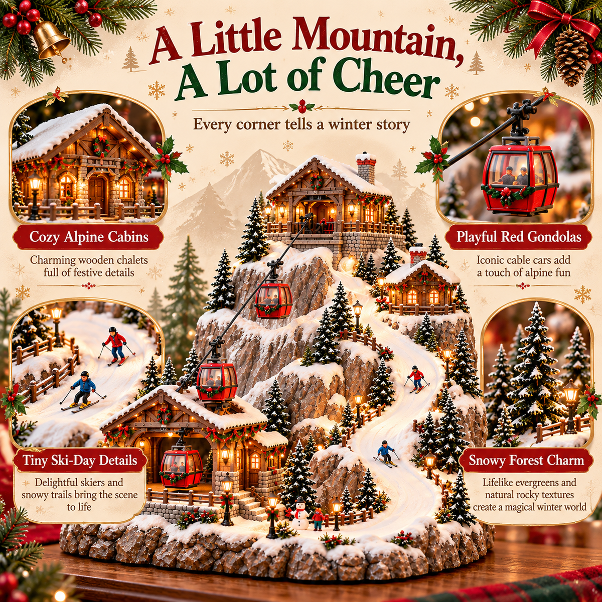 Alpine Christmas Ski Village Festive Mountain Holiday Display