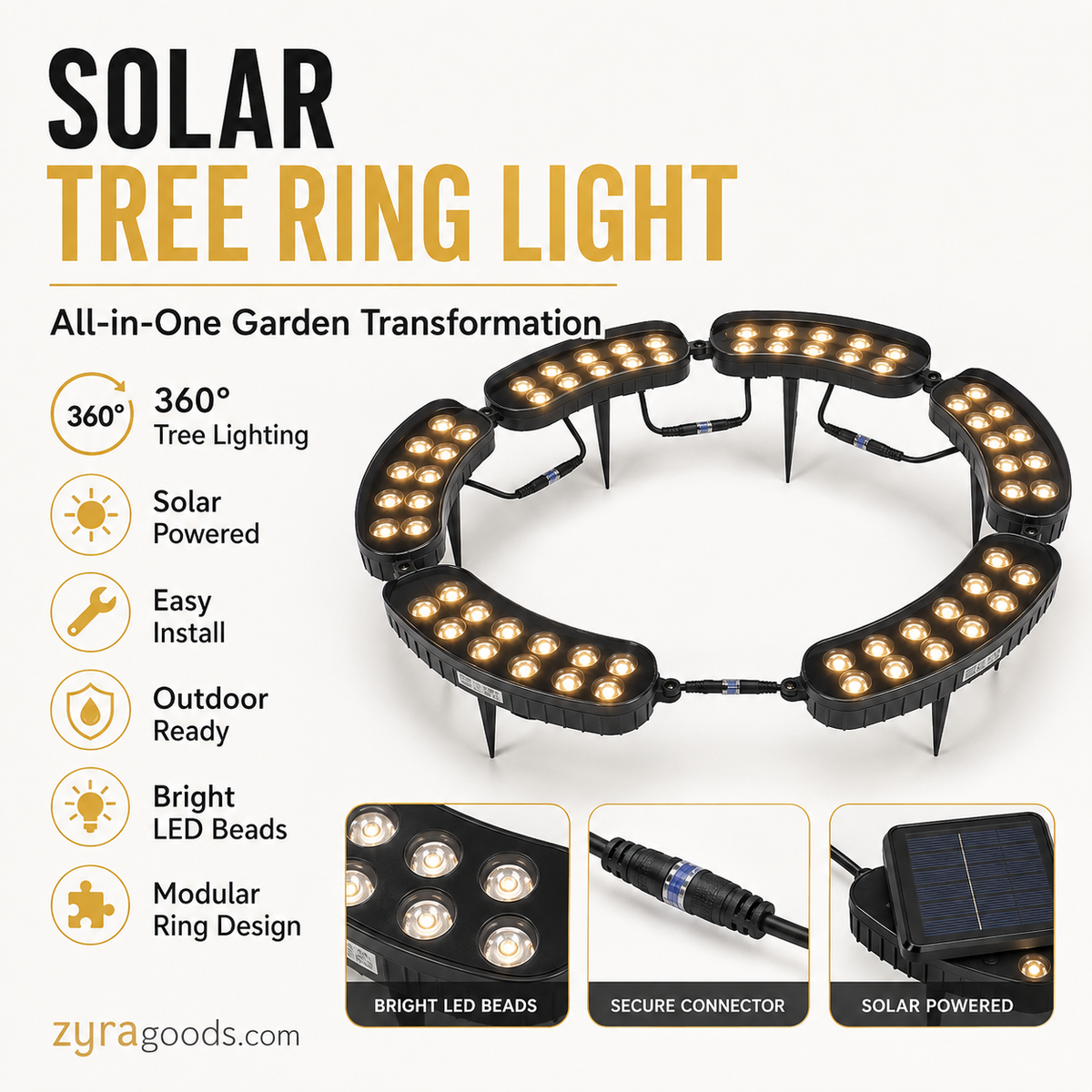 Ring-Shaped Solar Tree Lights Weatherproof Outdoor Spotlights Ideal for Trees, Pillars, and Gardens