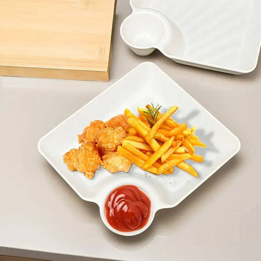 4-Piece Snack Plate Set with Built-In Dipping Sauce Bowl