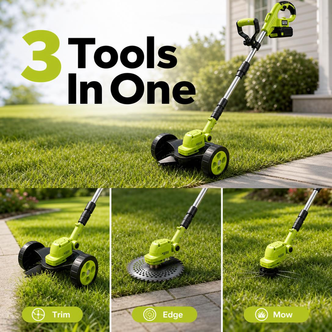 21V Cordless 3-in-1 Grass Trimmer, Edger & Mini Mower