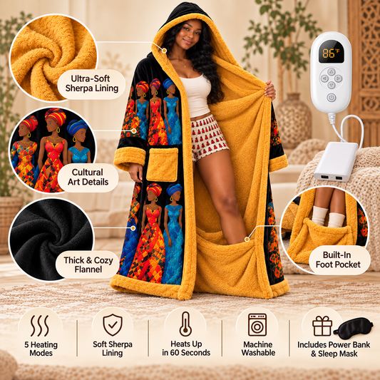 5-Mode Heated Sherpa Robe Full-Length Wearable Warmth with Built-In Foot Pocket