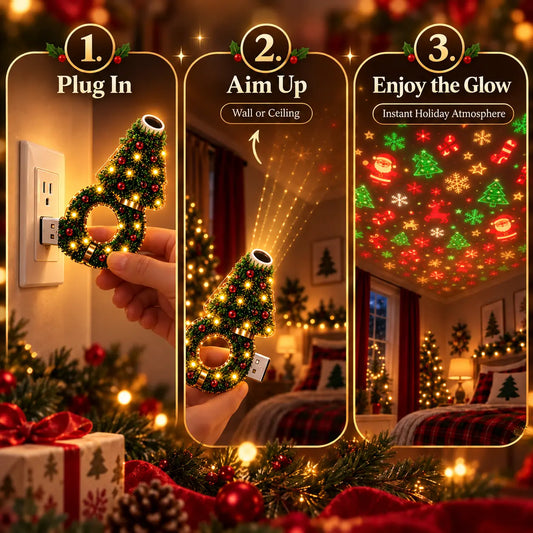 2026 USB Plug-In Christmas Projector Night Light, 6+ Holiday Pattern Ceiling Lamp