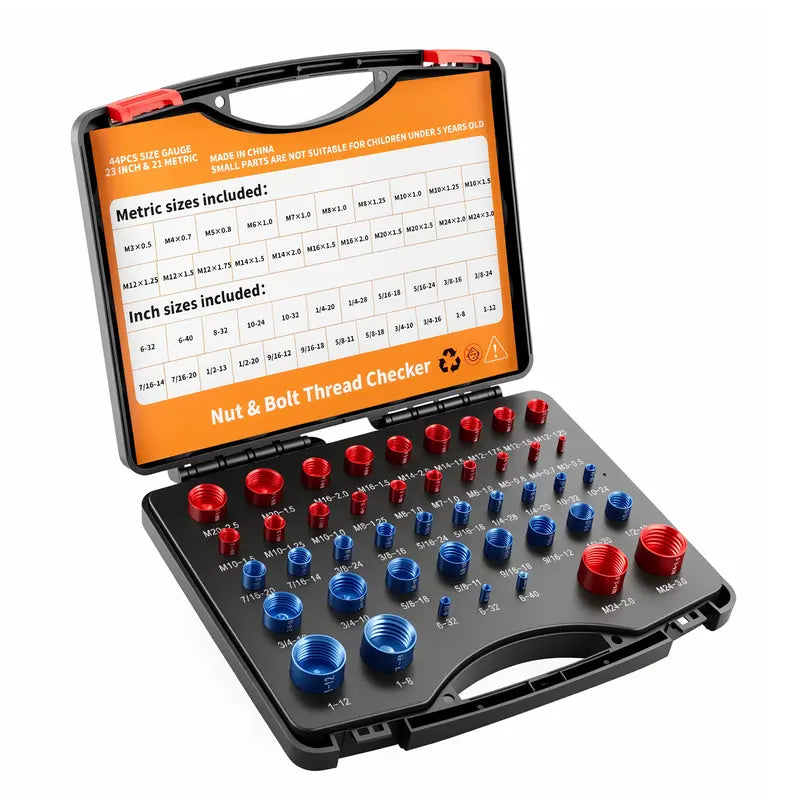 26/44-Piece Nut & Bolt Thread Checker Metric & SAE Thread Gauge Kit with Storage Case