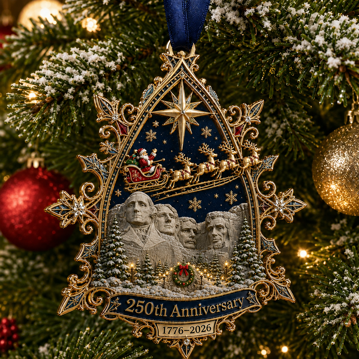 250th Anniversary: Santa Flying Over the White House on a Snowy Night