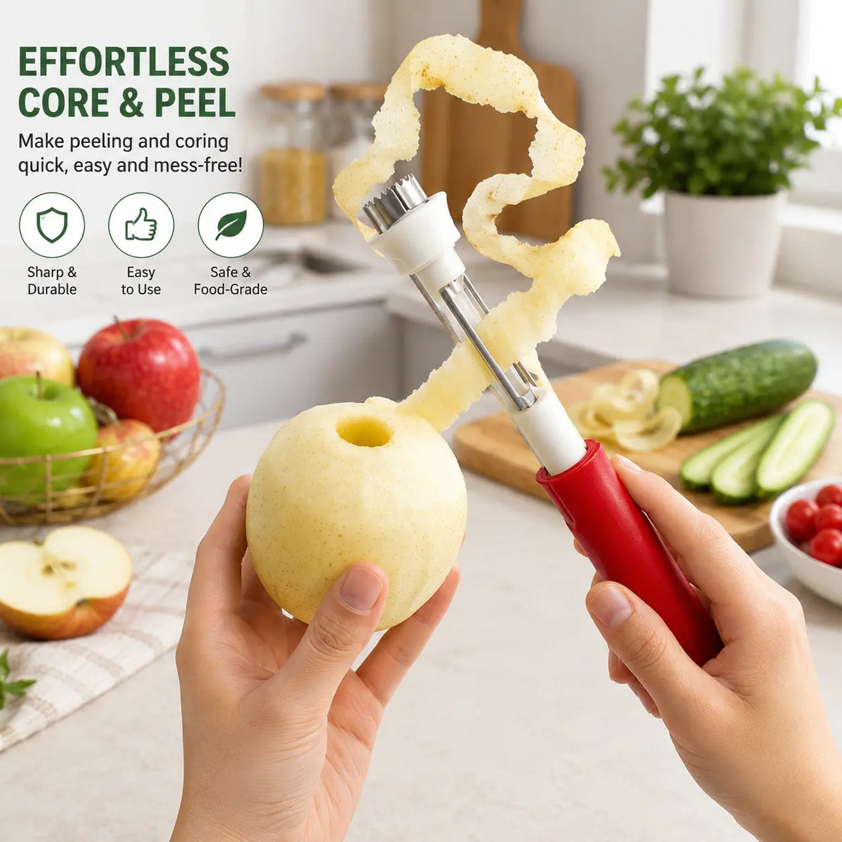 2-in-1 Apple Corer & Peeler Stainless Steel Fruit Coring Tool for Apples, Pears & Peppers | Quick Seed Remover