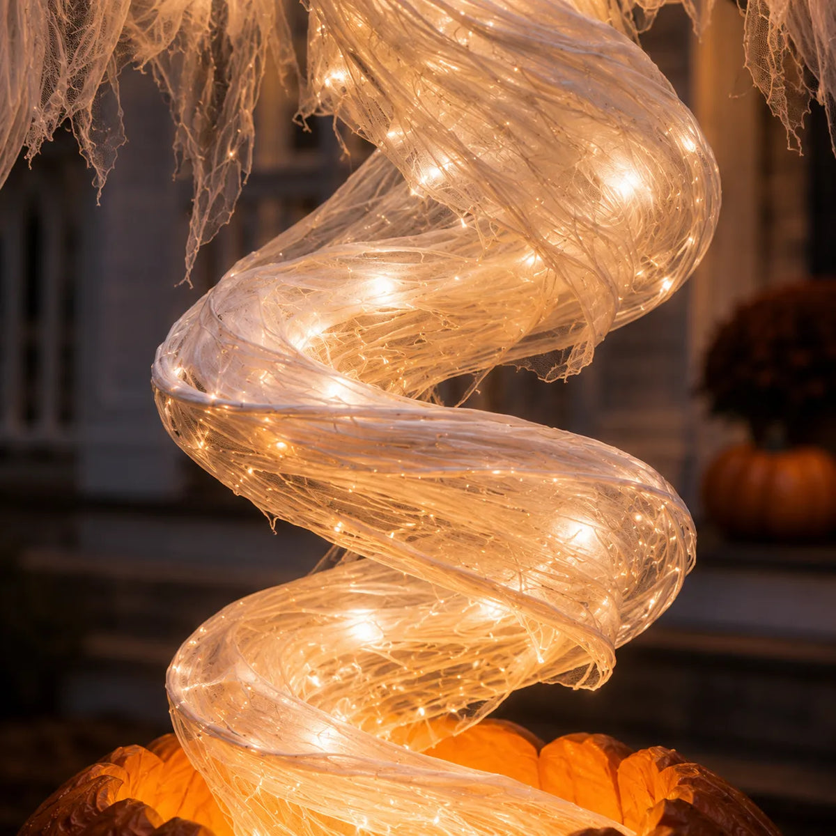 Swirling Ghost Pumpkin Yard Lamp