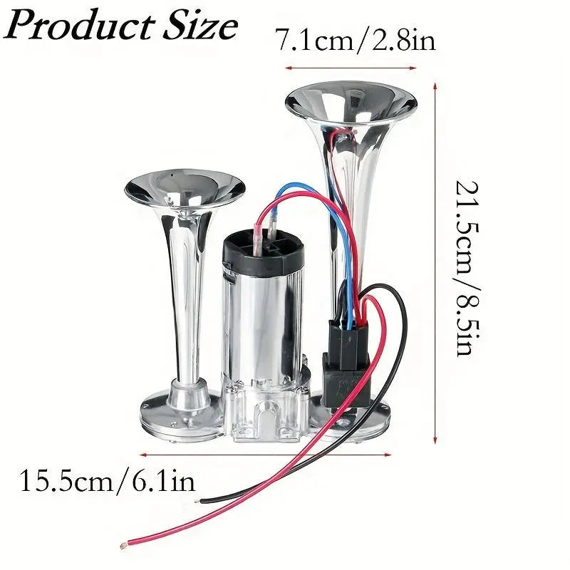 2026 Upgraded 12V 130DB Air Horn Dual Horn, Horn Kit with Air Compressor