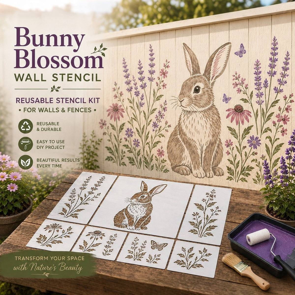 Garden Bloom Wall Stencil Kit | DIY Garden Painting Templates for Every Space